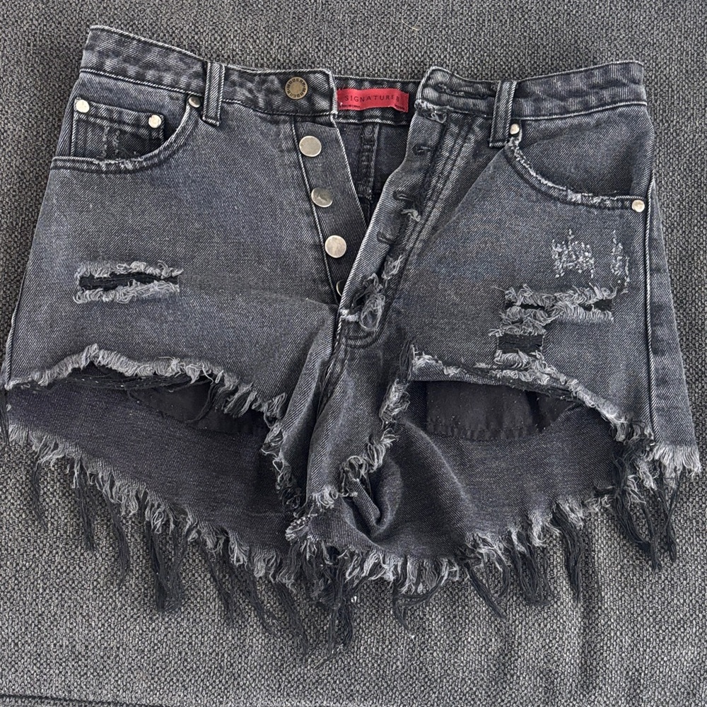 Distressed Black Denim Shorts, Signature 8 (medium)